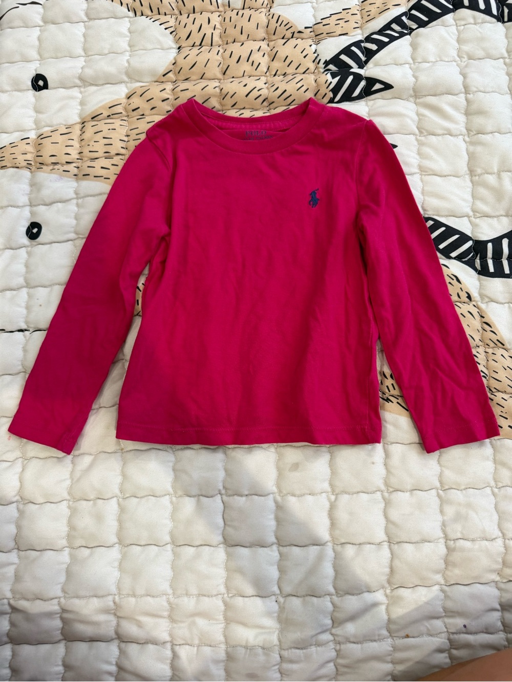 Ralph Lauren Kids Long-Sleeve Polo Logo Tee in Bright Pink